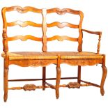 19TH CENTURY CARVED FRUITWOOD RUSH SEATED BENCH
