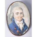 18TH CENTURY FRENCH SCHOOL WATERCOLOUR PORTRAIT MINIATURE