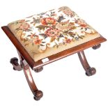 19TH CENTURY GILLOW MANNER ROSEWOOD X FRAME TAPESTRY STOOL