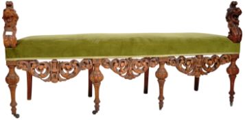 ITALIANATE 19TH CENTURY CARVED WALNUT LONG STOOL / WINDOW SEAT