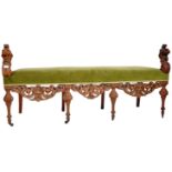 ITALIANATE 19TH CENTURY CARVED WALNUT LONG STOOL / WINDOW SEAT