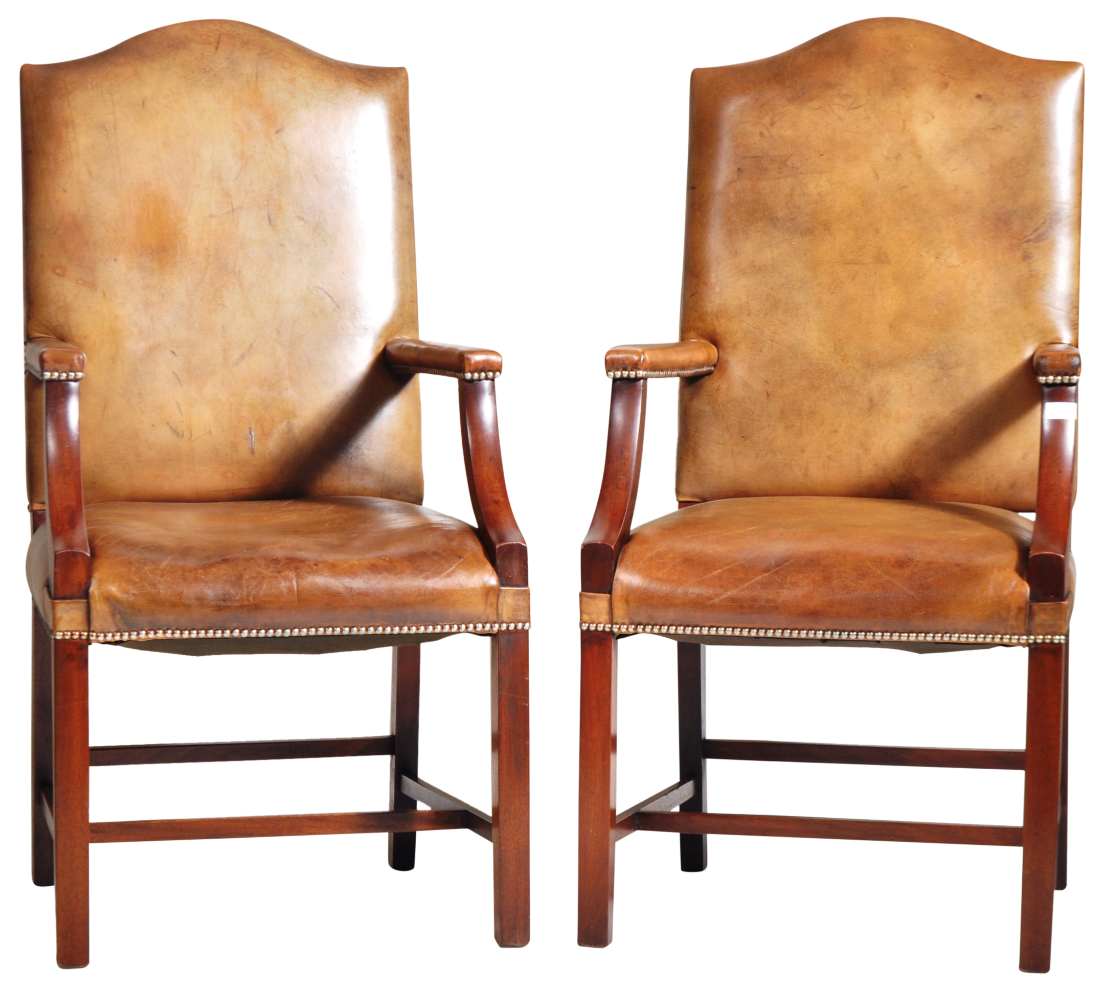 PAIR OF GEORGE II MANNER FAUX LEATHER GAINSBOROUGH ARMCHAIRS