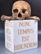 19TH CENTURY ITALIAN MARBLE VANITAS SKULL ON STAND