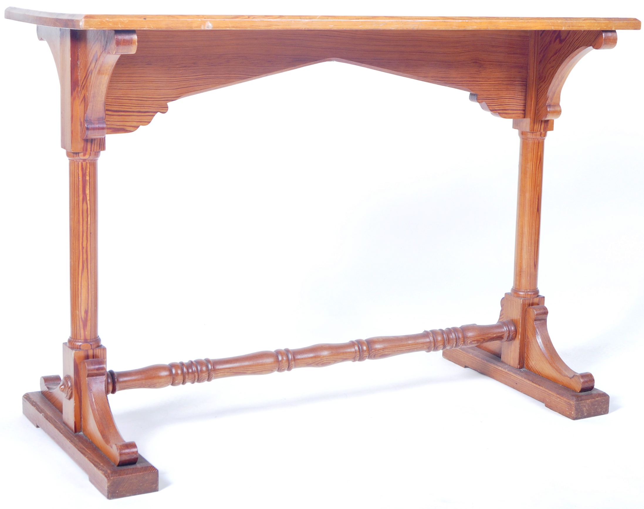 19TH CENTURY VICTORIAN PITCH PINE GOTHIC SIDE / HALL TABLE