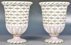 PAIR OF EARLY 19TH CENTURY WEDGWOOD TRICOLOUR JASPERWARE URNS