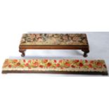 TWO 19TH CENTURY MAHOGANY LONG TAPESTRY FOOTSTOOLS