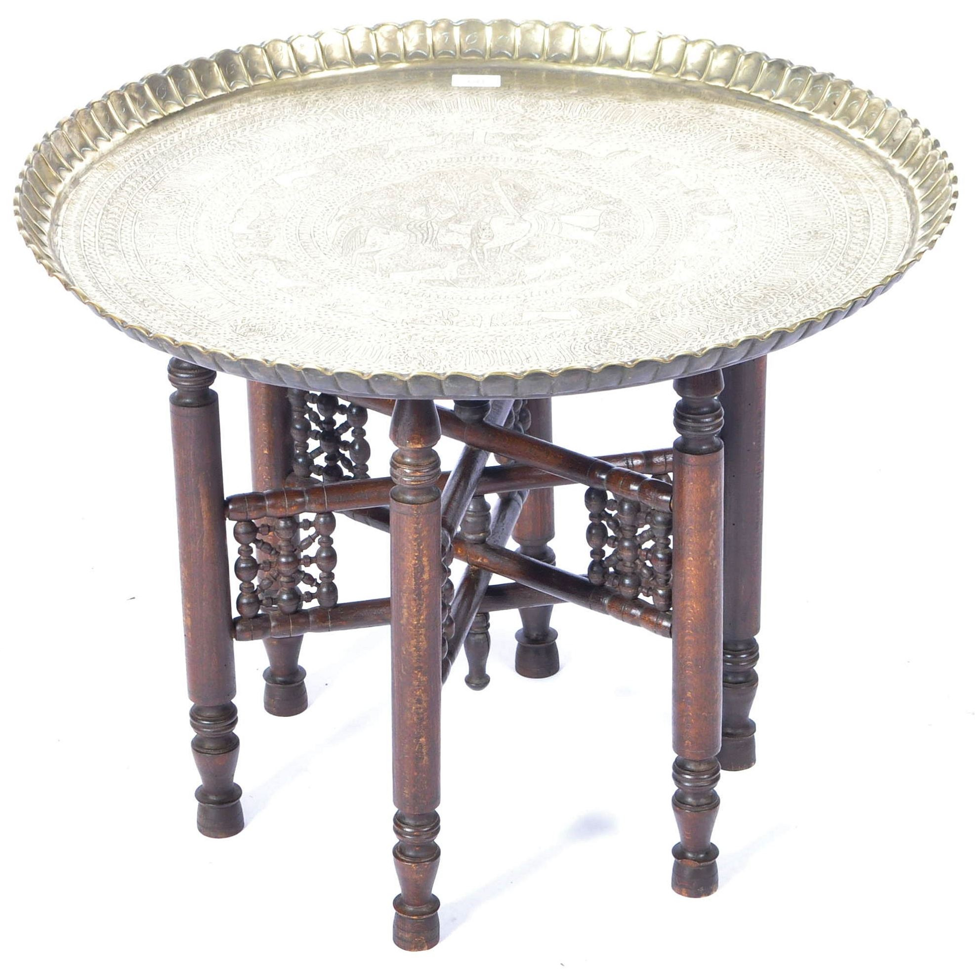 LATE 19TH CENTURY ISLAMIC BENARES BRASS TOPPED TABLE - Image 2 of 9