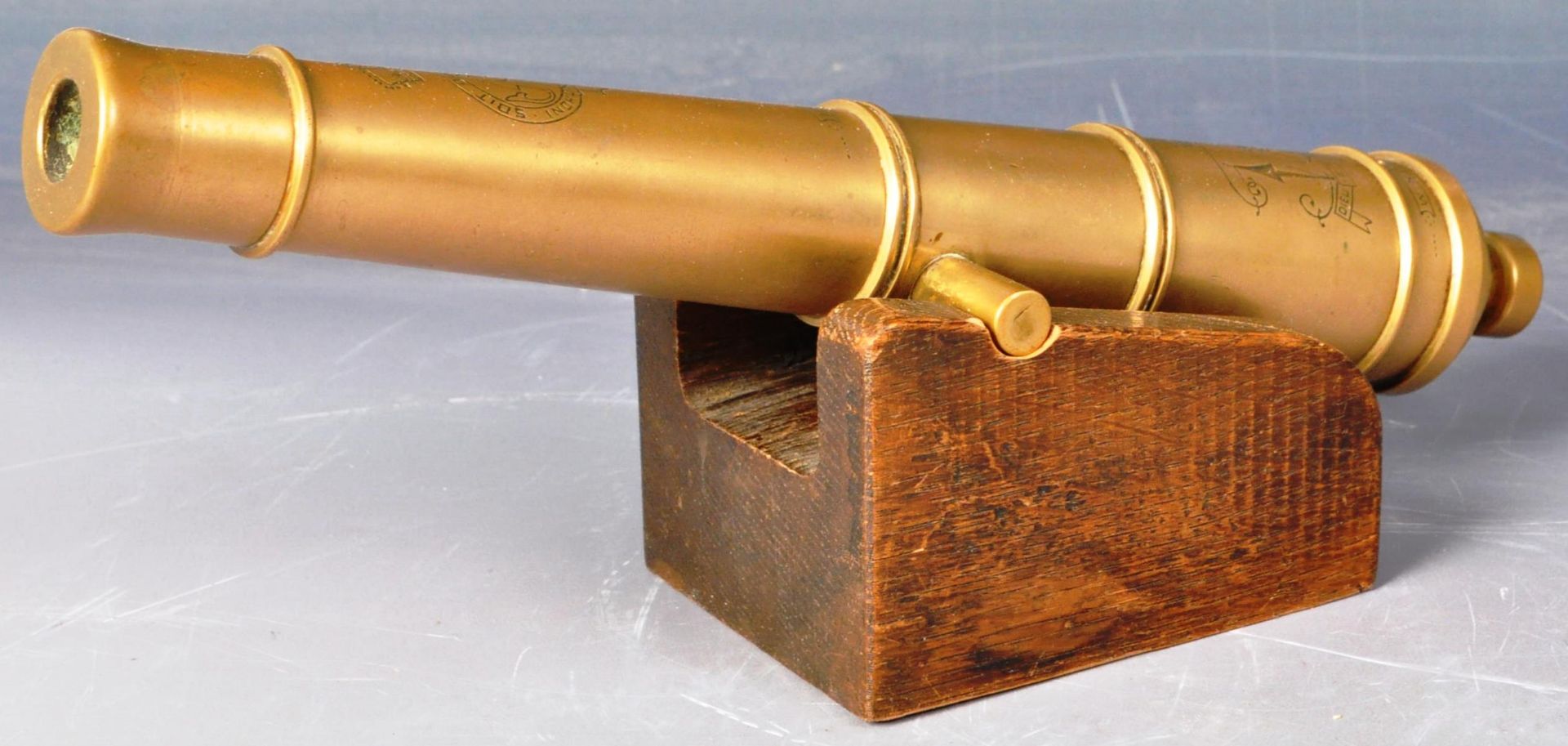 19TH CENTURY VICTORIAN GILDED BRONZE CANNON ON STAND - Image 8 of 9