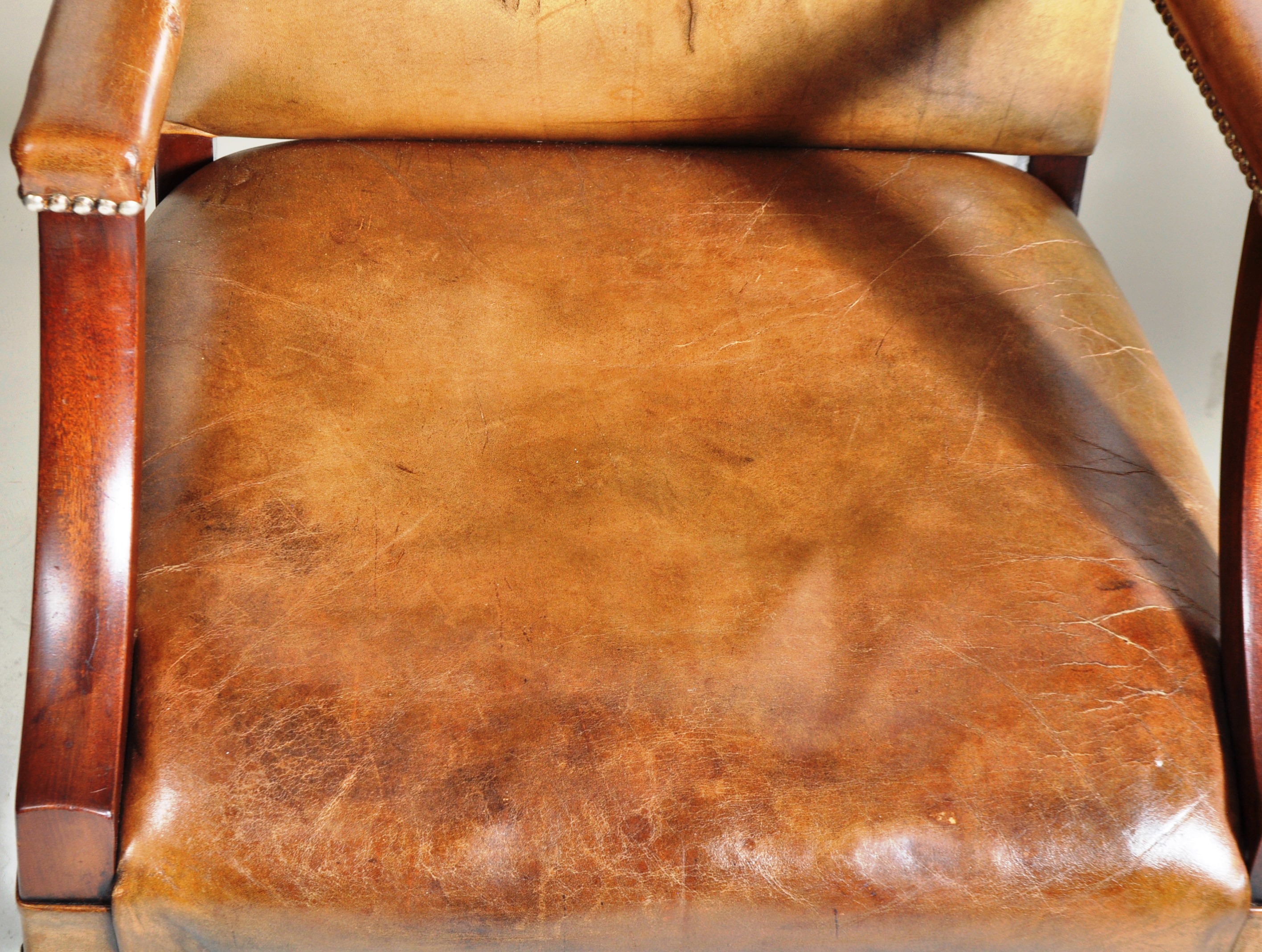 PAIR OF GEORGE II MANNER FAUX LEATHER GAINSBOROUGH ARMCHAIRS - Image 4 of 7