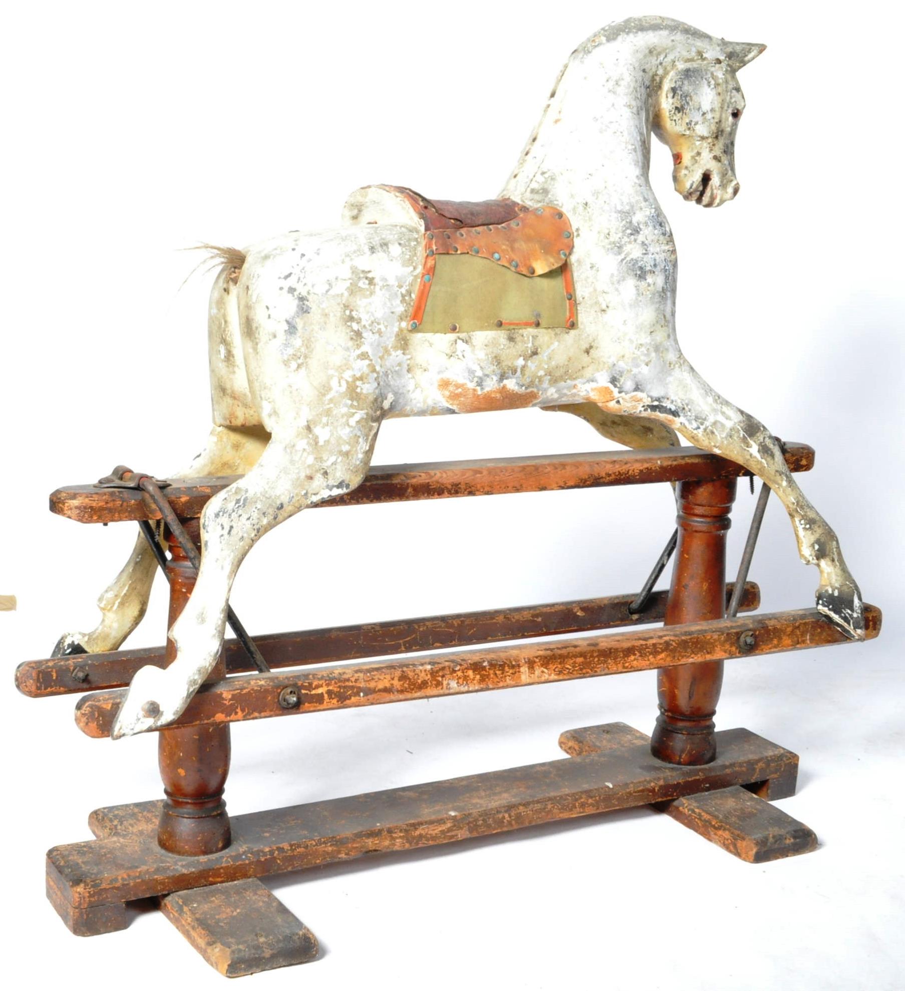 VICTORIAN WOODEN DAPPLE GREY PAINTED ROCKING HORSE - Image 10 of 10