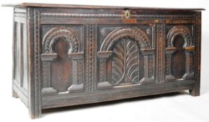 17TH CENTURY LARGE CARVED OAK COFFER CHEST