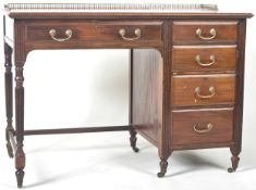 19TH CENTURY VICTORIAN WRITING TABLE PEDESTAL DESK WITH BRASS GALLERY