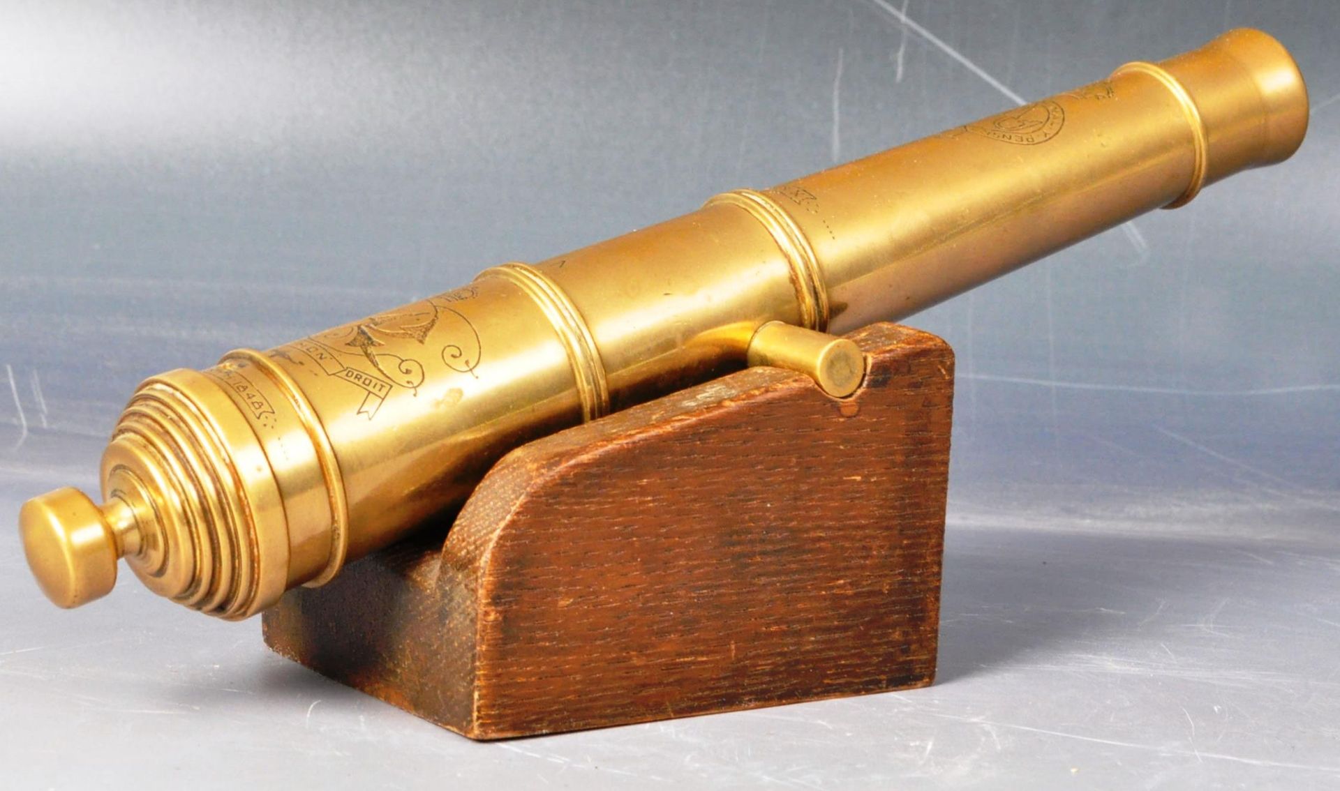 19TH CENTURY VICTORIAN GILDED BRONZE CANNON ON STAND