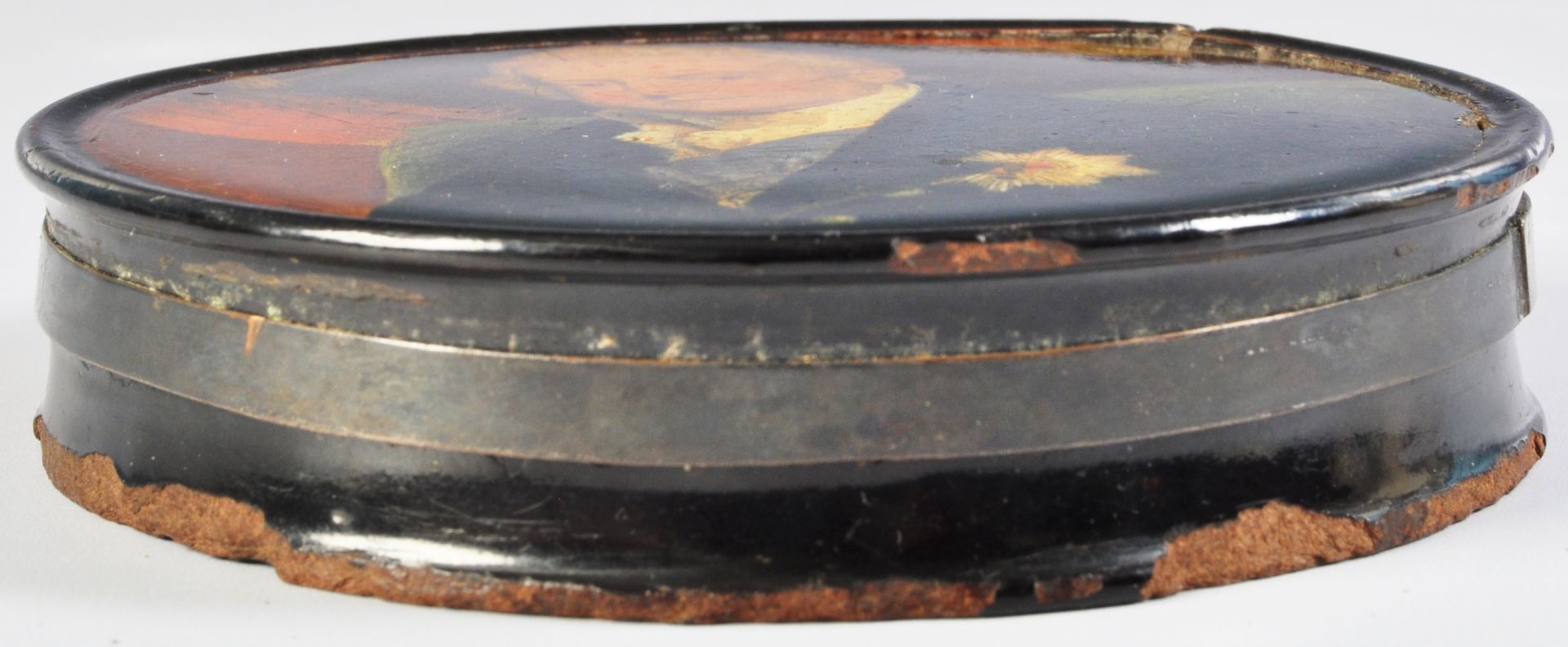 VICTORIAN PAPER MACHE SNUFF POT PAINTED WITH KING WILLIAM IV - Image 2 of 7