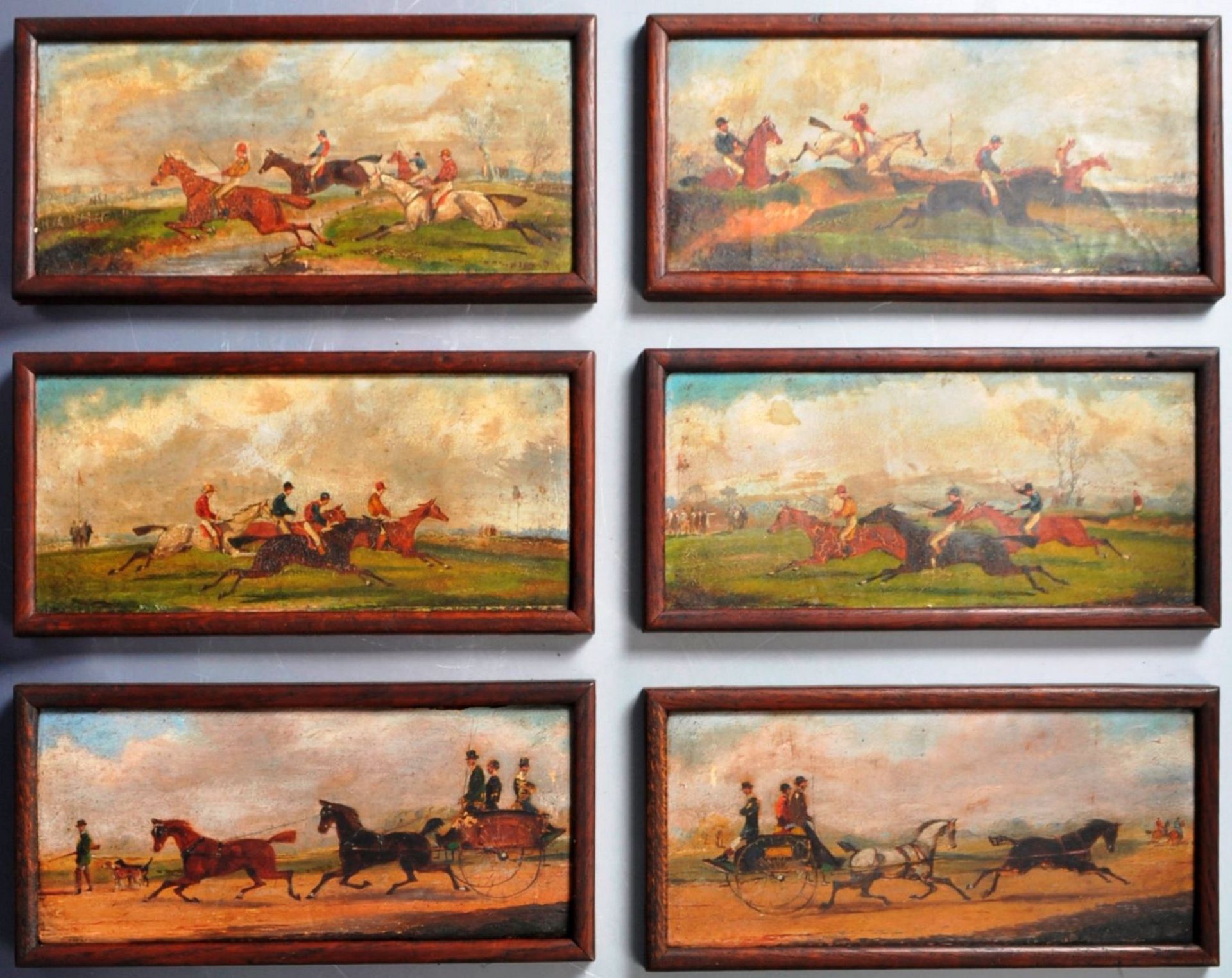 SET OF SIX 19TH CENTURY VICTORIAN OIL ON BOARD PAINTINGS