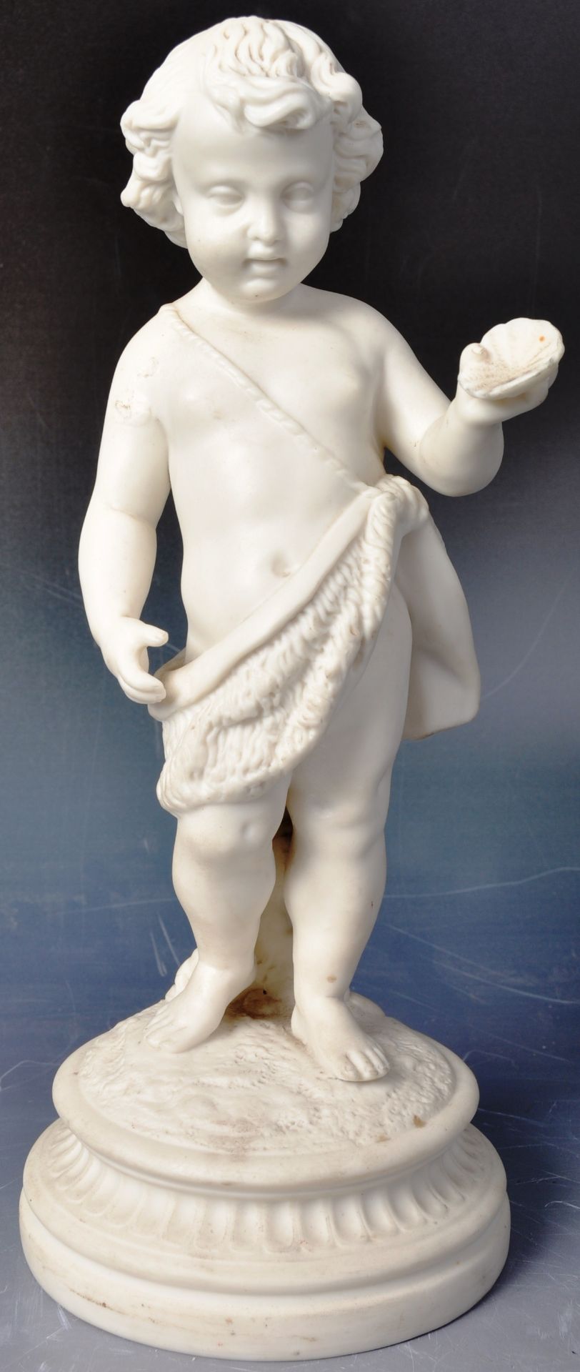 LARGE 19TH CENTURY BISCUIT PORCELAIN CHERUB FIGURINE