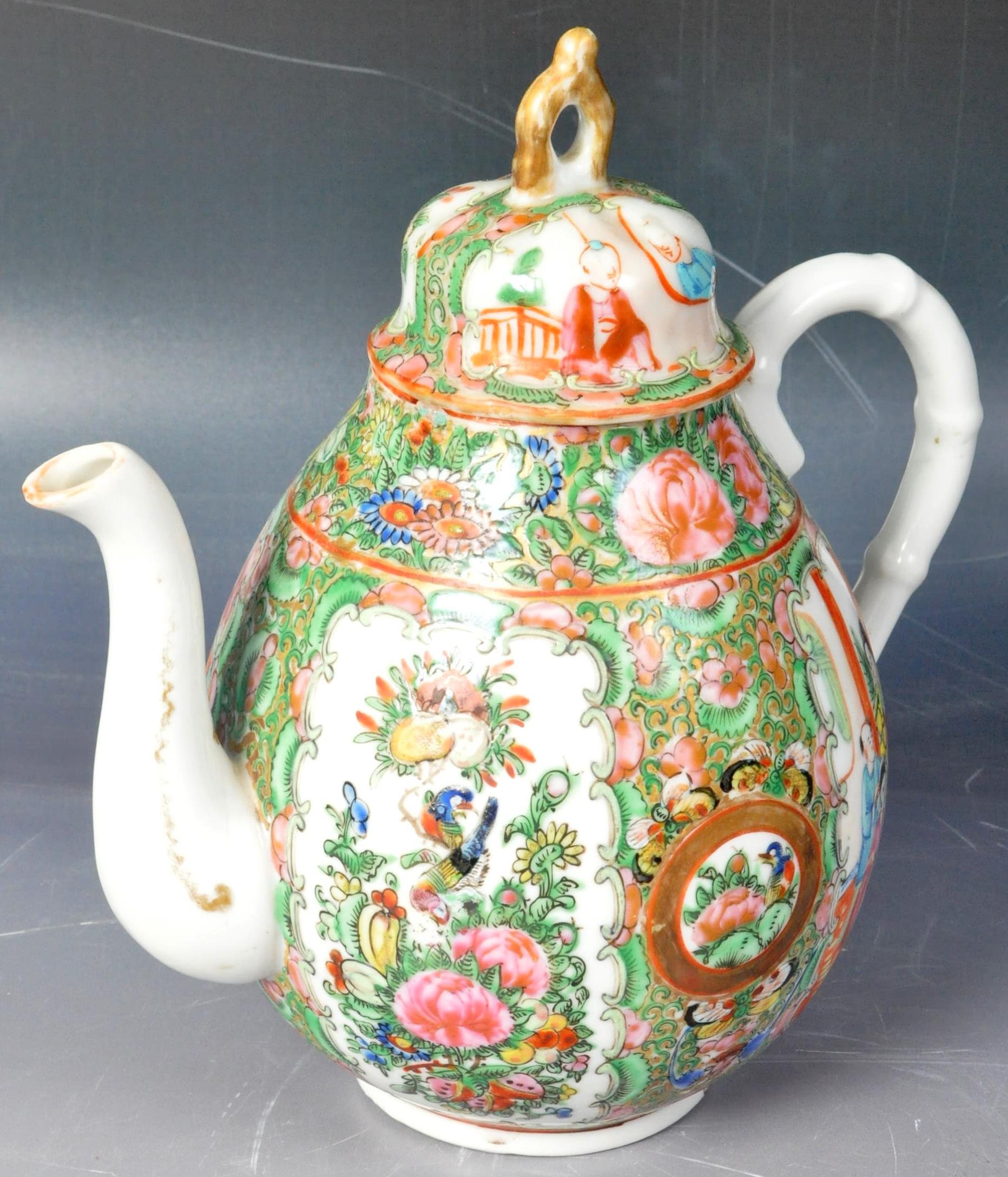 19TH CENTURY CHINESE CANTONESE PORCELAIN TEAPOT - Image 2 of 9