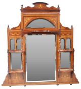 19TH CENTURY VICTORIAN INLAID MAHOGANY OVERMANTEL MIRROR