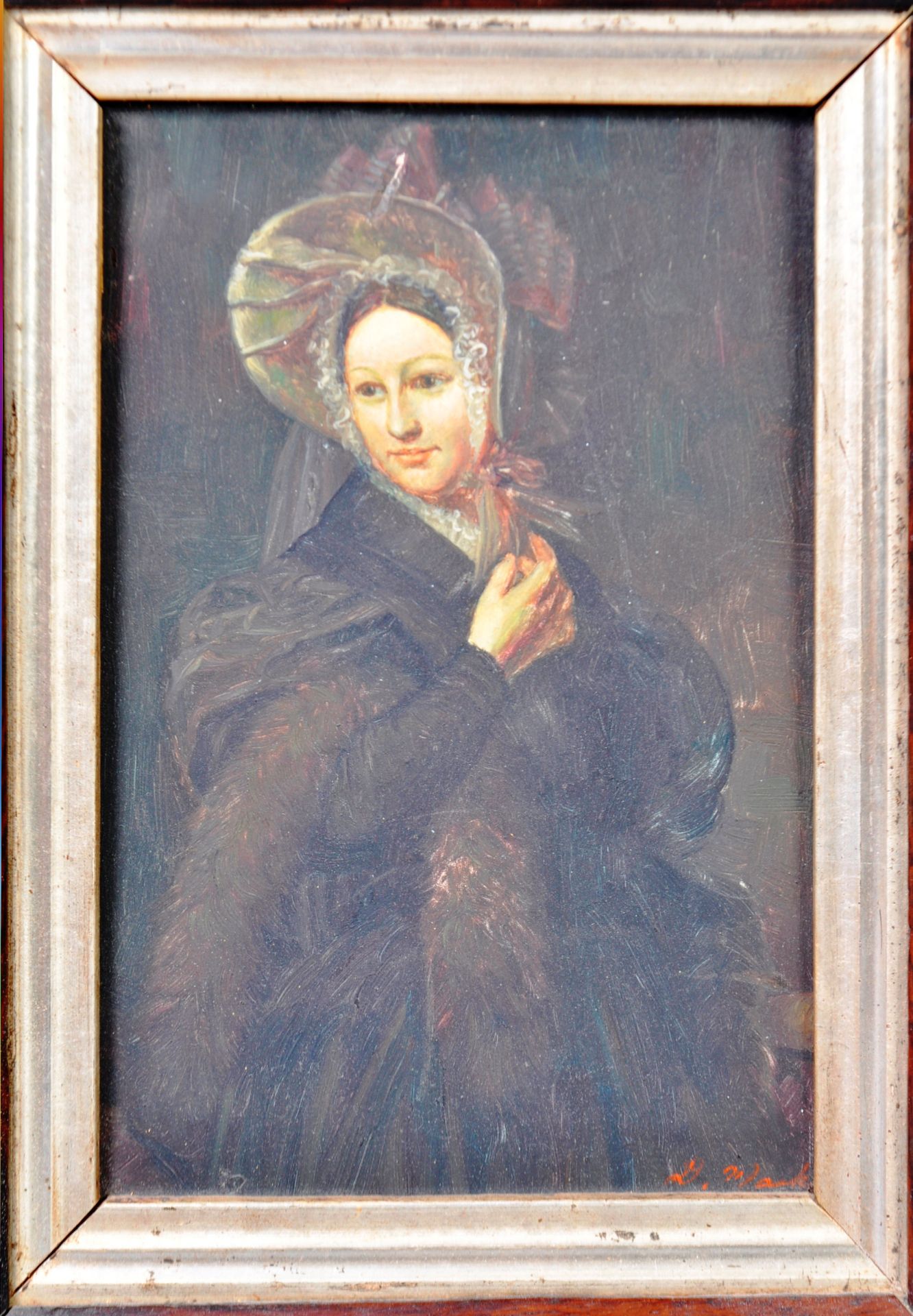 19TH CENTURY OIL PORTRAIT IN ROSEWOOD CUSHION FRAME - Image 3 of 9