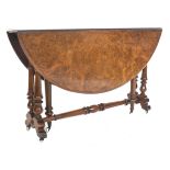 19TH CENTURY VICTORIAN BURR WALNUT SUTHERLAND TABLE