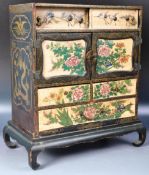 19TH CENTURY CHINESE PORCELAIN & BLACK LACQUER CABINET