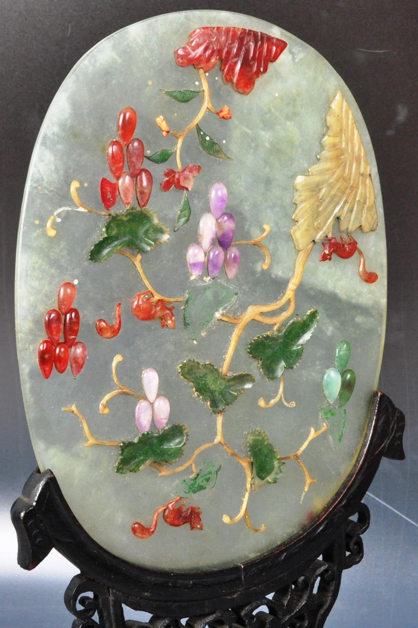 19TH CENTURY CHINESE JADE & SEMI PRECIOUS STONE PANEL - Image 3 of 6