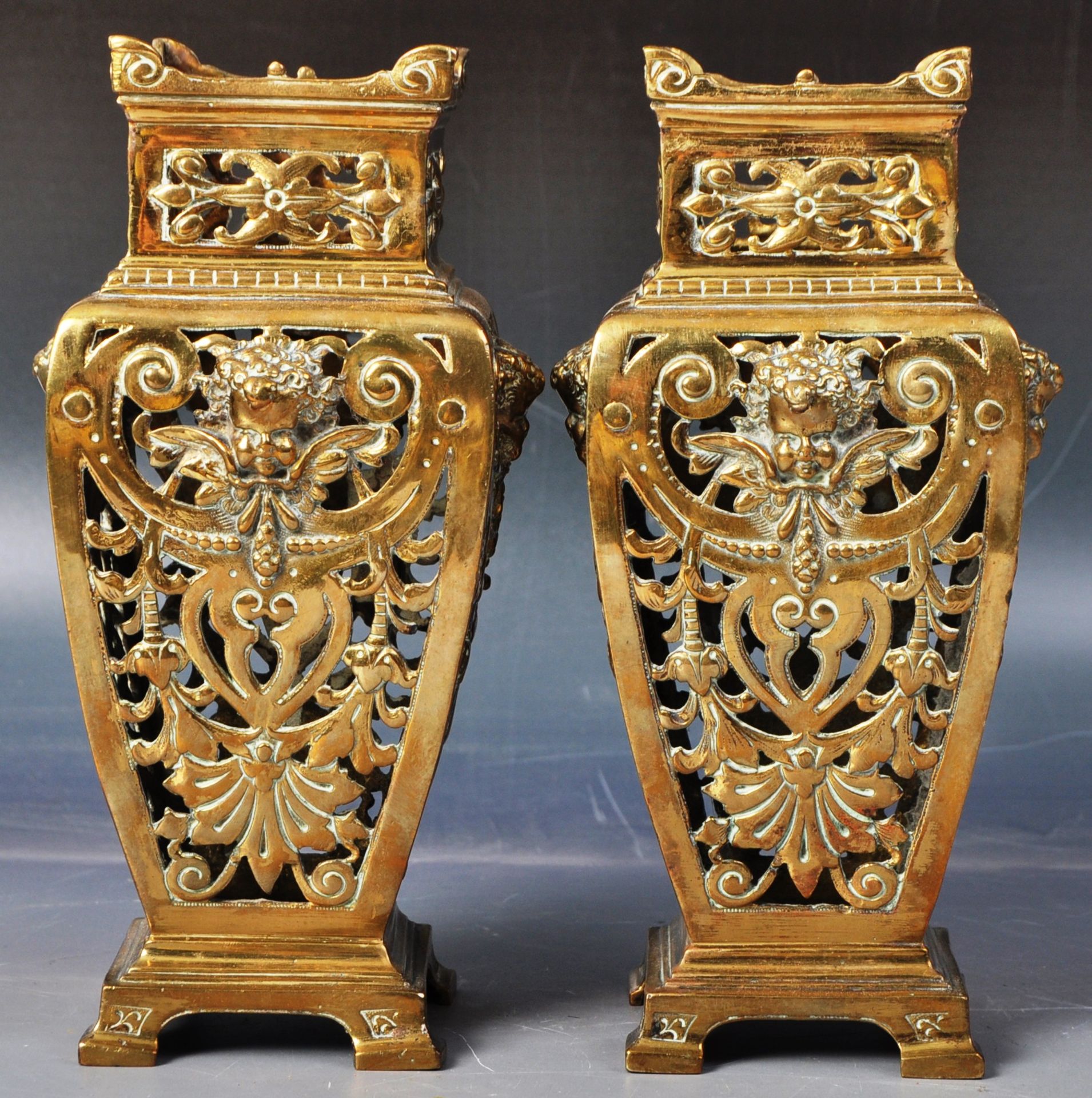 PAIR OF 19TH CENTURY VICTORIAN NEOCLASSICAL BRASS VASES