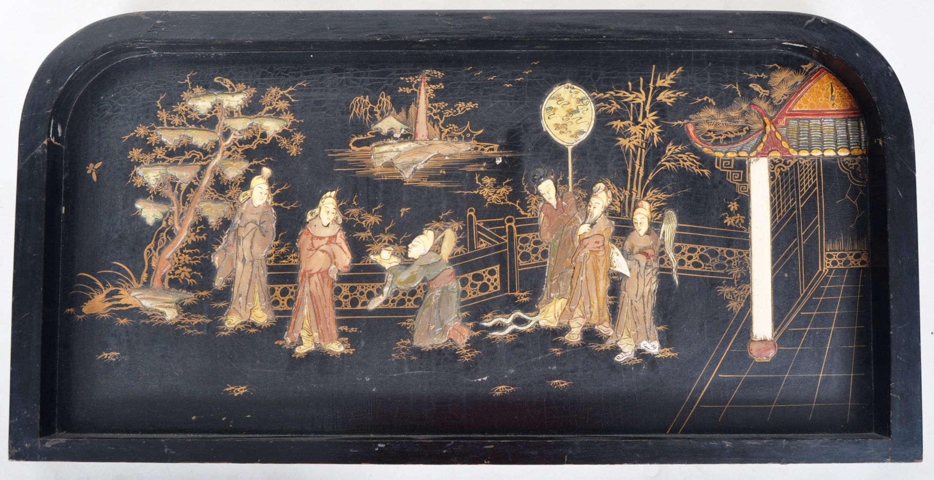 19TH CENTURY CHINESE CHINOISERIE BLACK LACQUER WALL PANEL