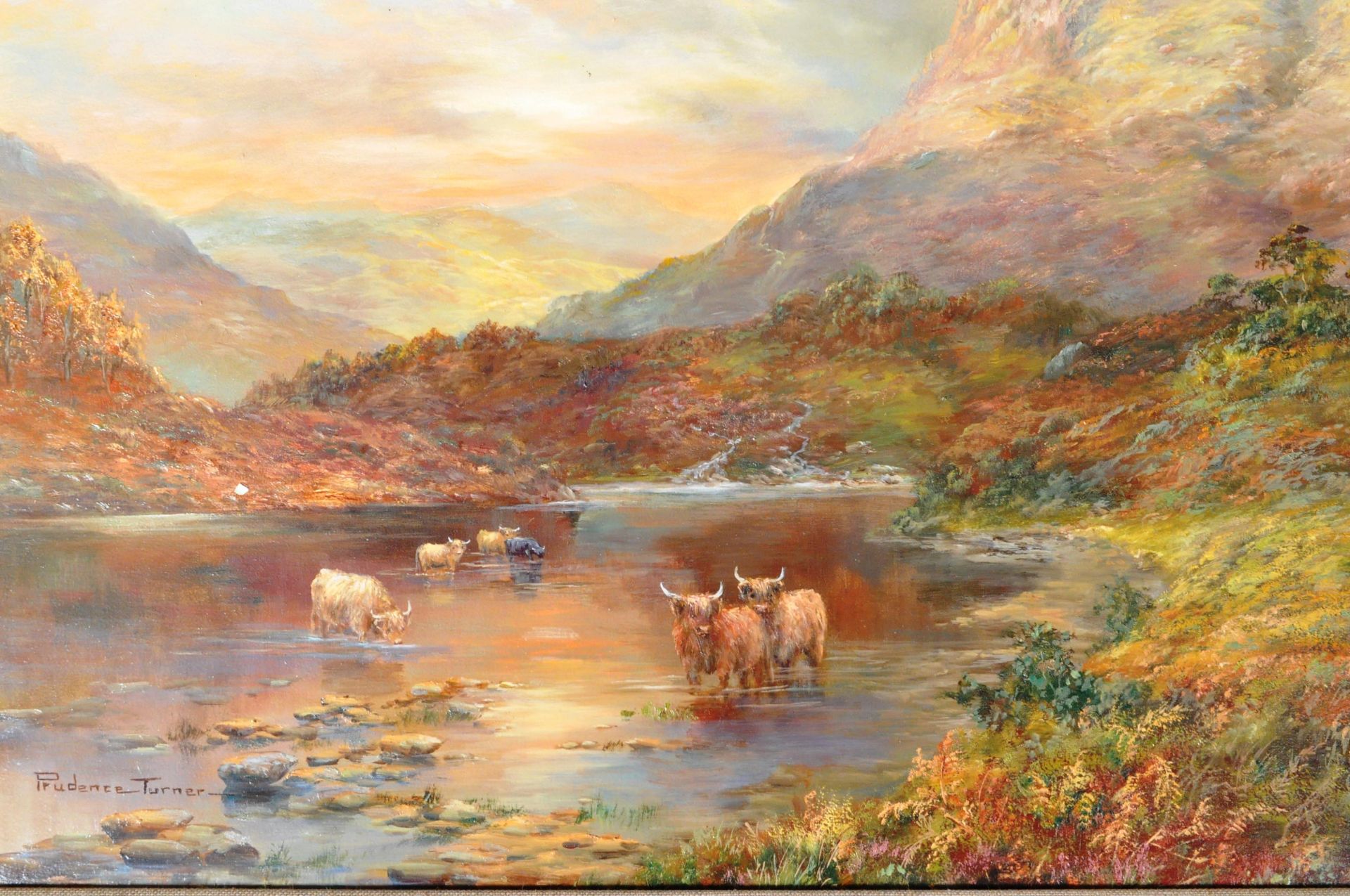 PRUDENCE TURNER - OIL ON CANVAS SCOTTISH HIGHLAND CATTLE SCENE - Image 4 of 7