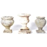 THREE 19TH CENTURY WHITE MARBLE GARDEN URNS