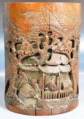 19TH CENTURY CHINESE HAND CARVED BAMBOO BRUSH POT