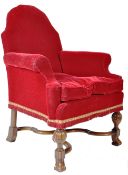 20TH CENTURY QUEEN ANNE REVIVAL FIRESIDE ARMCHAIR