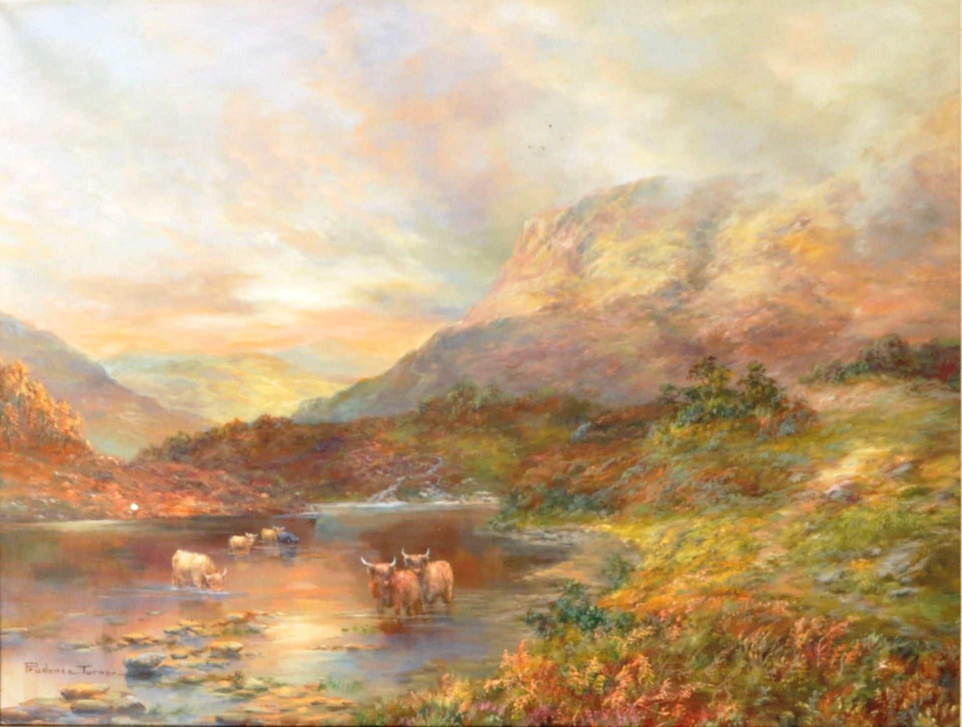 PRUDENCE TURNER - OIL ON CANVAS SCOTTISH HIGHLAND CATTLE SCENE - Image 2 of 7