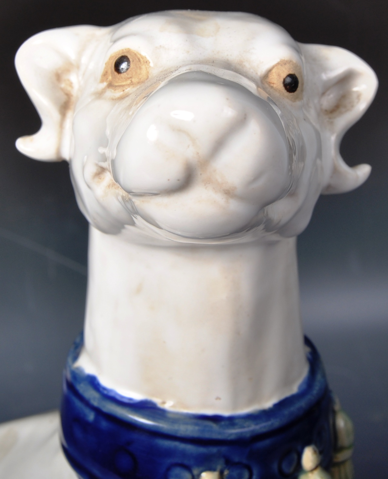 LARGE 19TH CENTURY VICTORIAN MAJOLICA GREHOUND FIGURE - Image 5 of 7