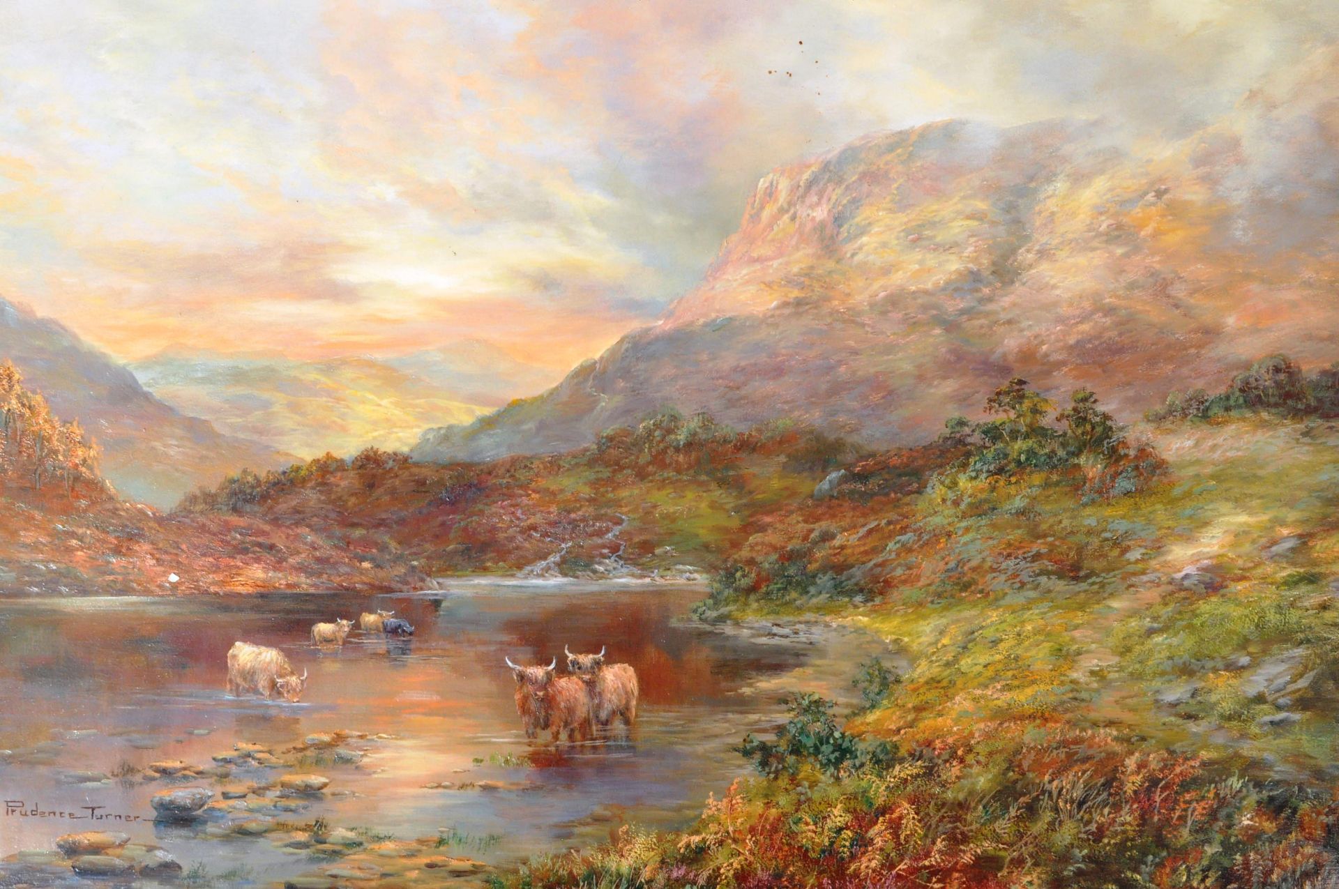 PRUDENCE TURNER - OIL ON CANVAS SCOTTISH HIGHLAND CATTLE SCENE - Image 3 of 7