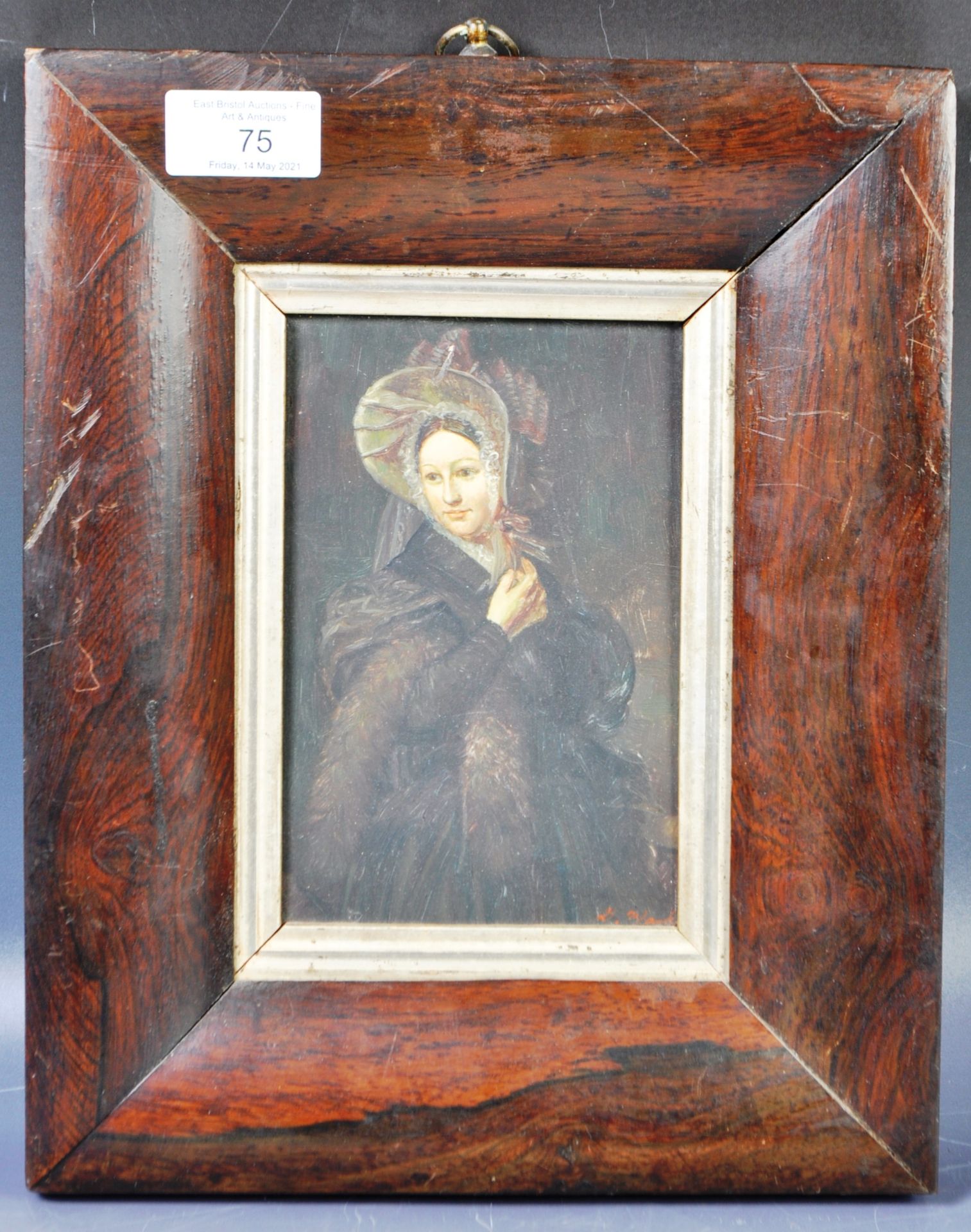 19TH CENTURY OIL PORTRAIT IN ROSEWOOD CUSHION FRAME - Image 7 of 9