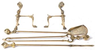 VICTORIAN BRASS FIRESIDE IRON COMPANION SET