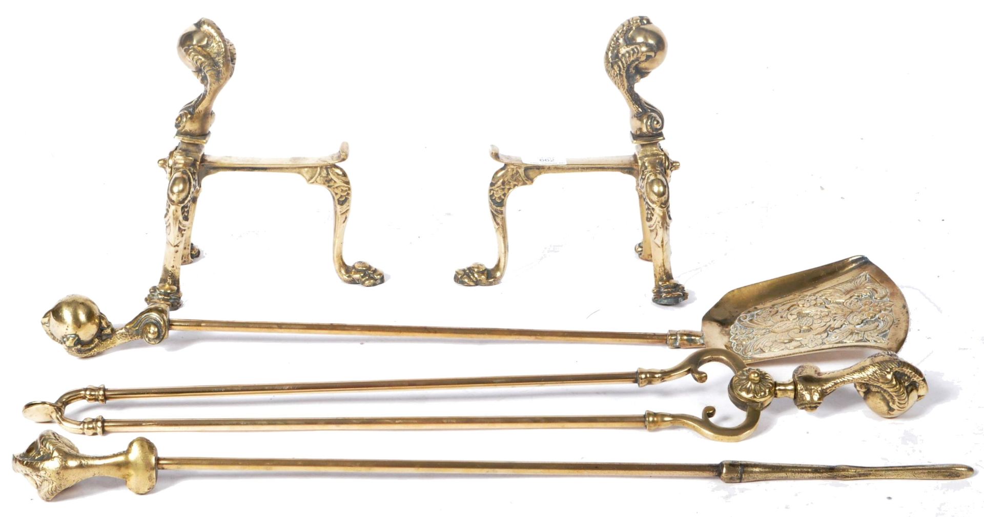 VICTORIAN BRASS FIRESIDE IRON COMPANION SET