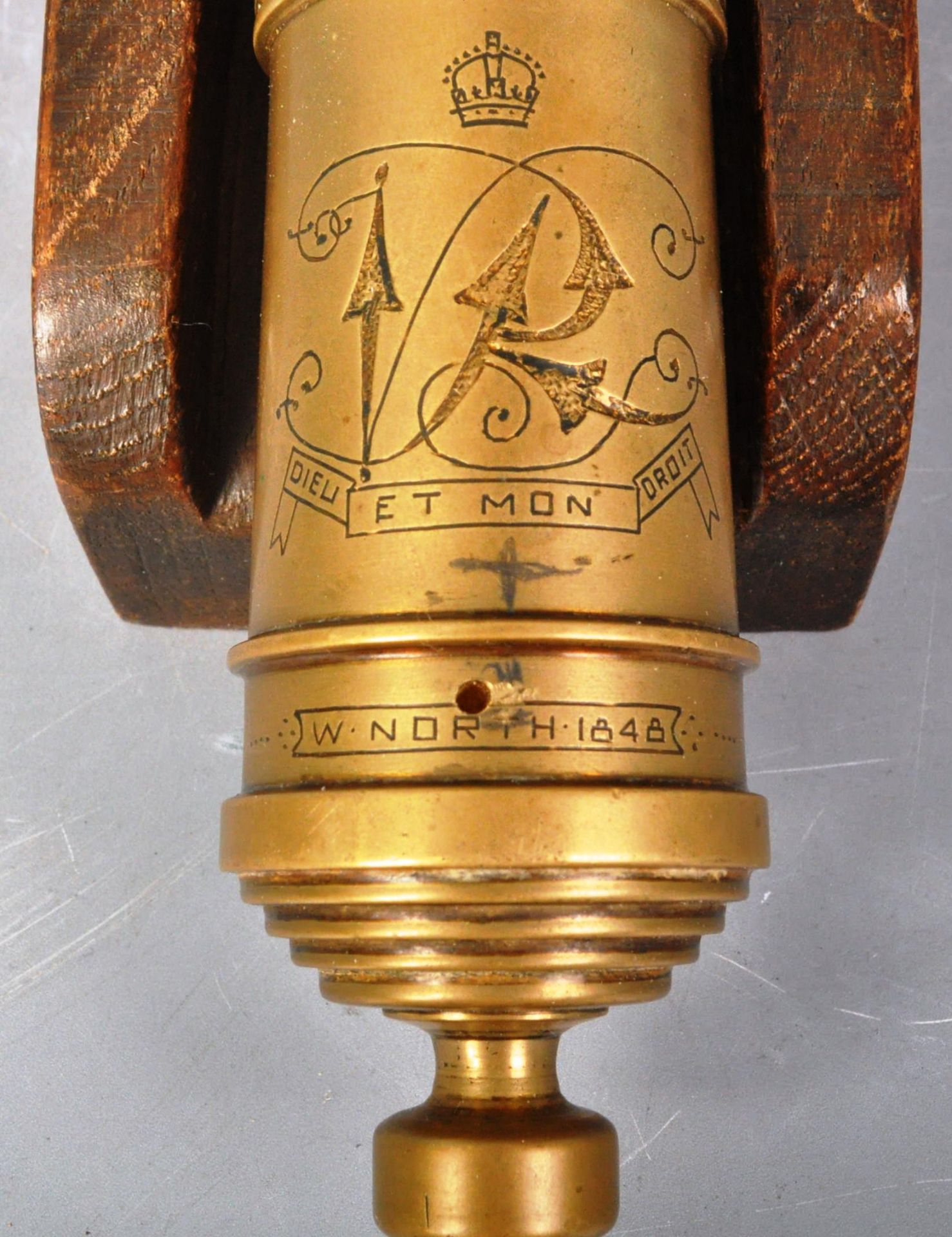 19TH CENTURY VICTORIAN GILDED BRONZE CANNON ON STAND - Image 9 of 9