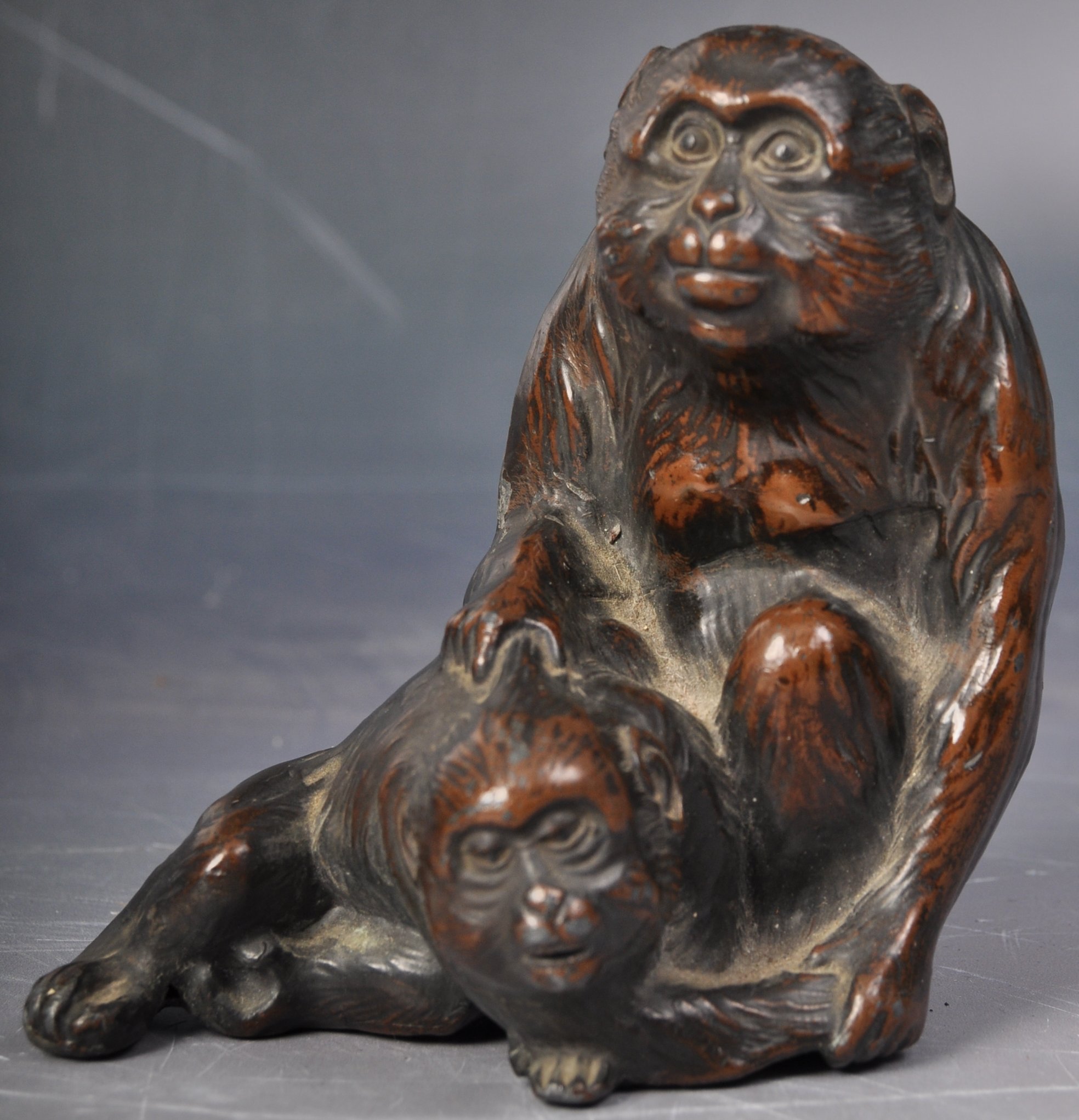 19TH CENTURY VICTORIAN HOLLOW BRONZE MONKEY FIGURE