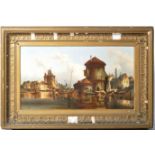 GESSNITZER - 19TH CENTURY LARGE OIL ON BOARD DUTCH DOCK SCENE