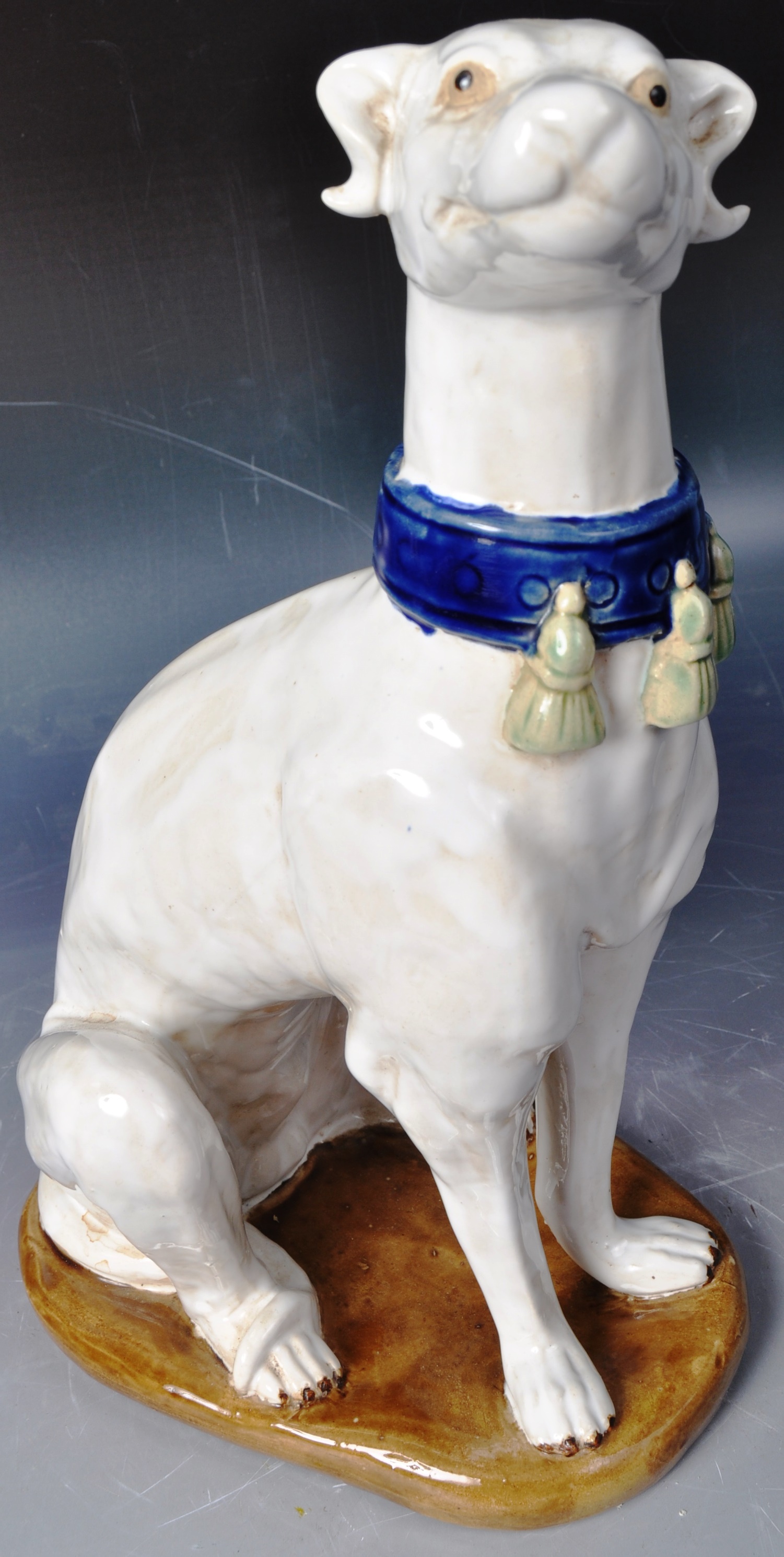 LARGE 19TH CENTURY VICTORIAN MAJOLICA GREHOUND FIGURE - Image 6 of 7