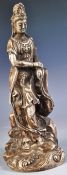 19TH CENTURY CHINESE SILVERED BRONZE FIGURINE OF GUANYIN