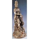 19TH CENTURY CHINESE SILVERED BRONZE FIGURINE OF GUANYIN