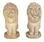 PAIR OF 19TH CENTURY STONE GARDEN LIONS