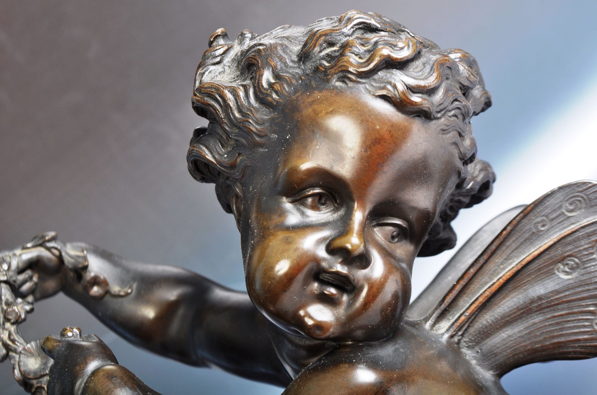 19TH CENTURY LARGE BRONZE CHERUB FIGURINE - Image 2 of 8