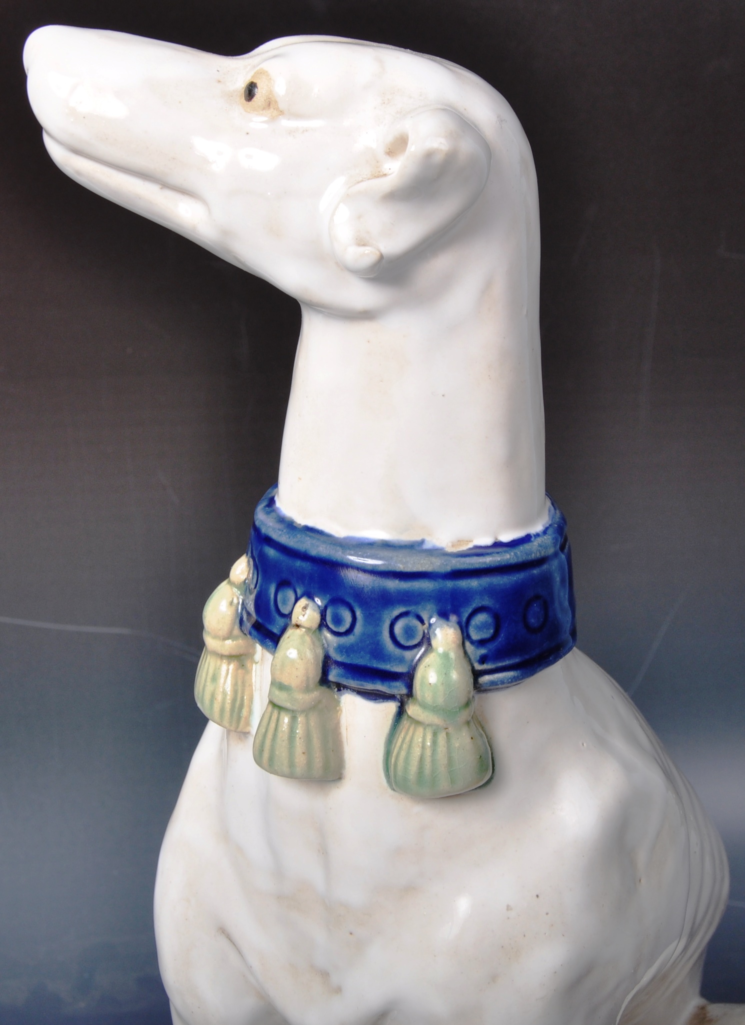 LARGE 19TH CENTURY VICTORIAN MAJOLICA GREHOUND FIGURE - Image 3 of 7