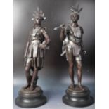 PAIR OF LATE 19TH CENTURY BRONZED SPELTER NATIVE AMERICAN FIGURES