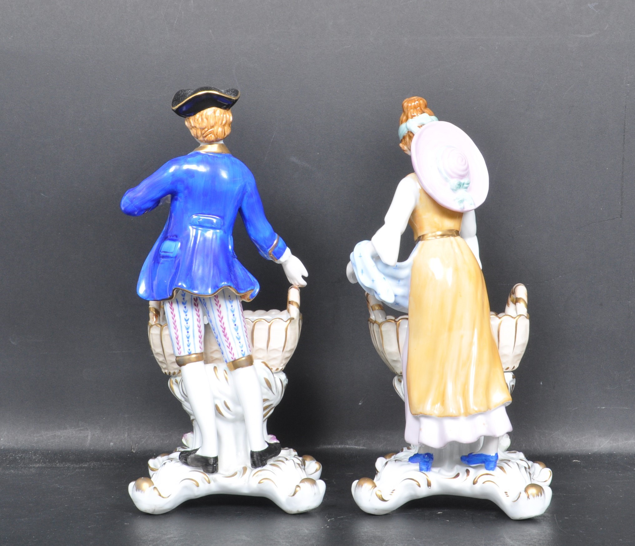 PAIR OF DRESDEN FIGURAL TABLE SALT CERAMICS - MAIDEN & GENT - Image 4 of 7