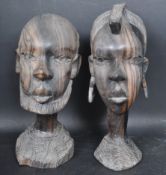 TWO 20TH CENTURY HARD WOOD HAND CARVED NIGERIAN BUSTS